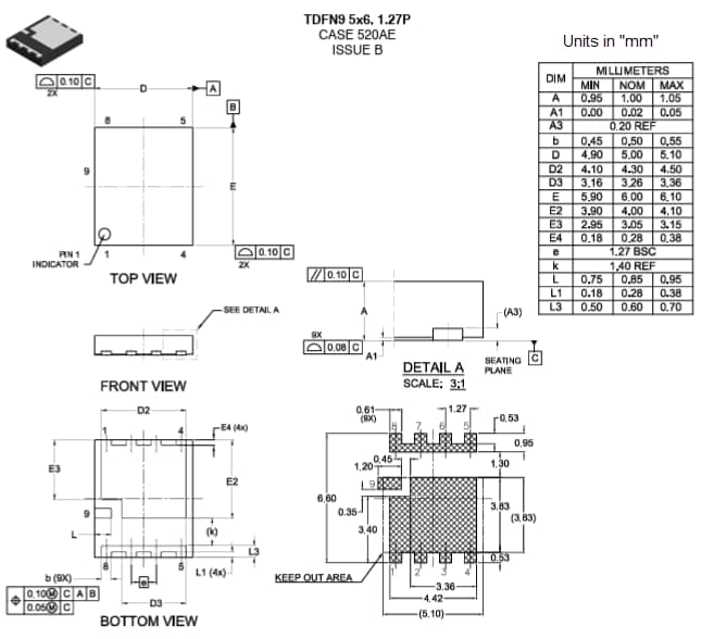 機械図面 - onsemi NTMFSS0D9N03P8 NチャンネルMOSFET